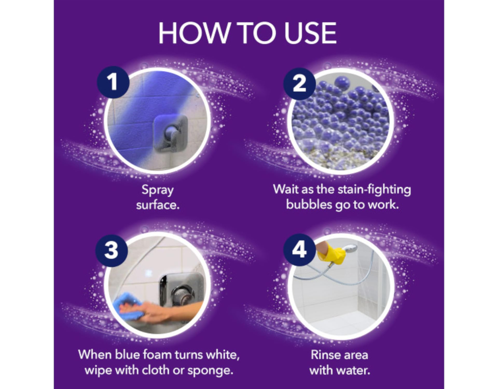 OxiClean Foam-Tastic Bathroom Cleaner bubbles on glass shower door for streak-free shine