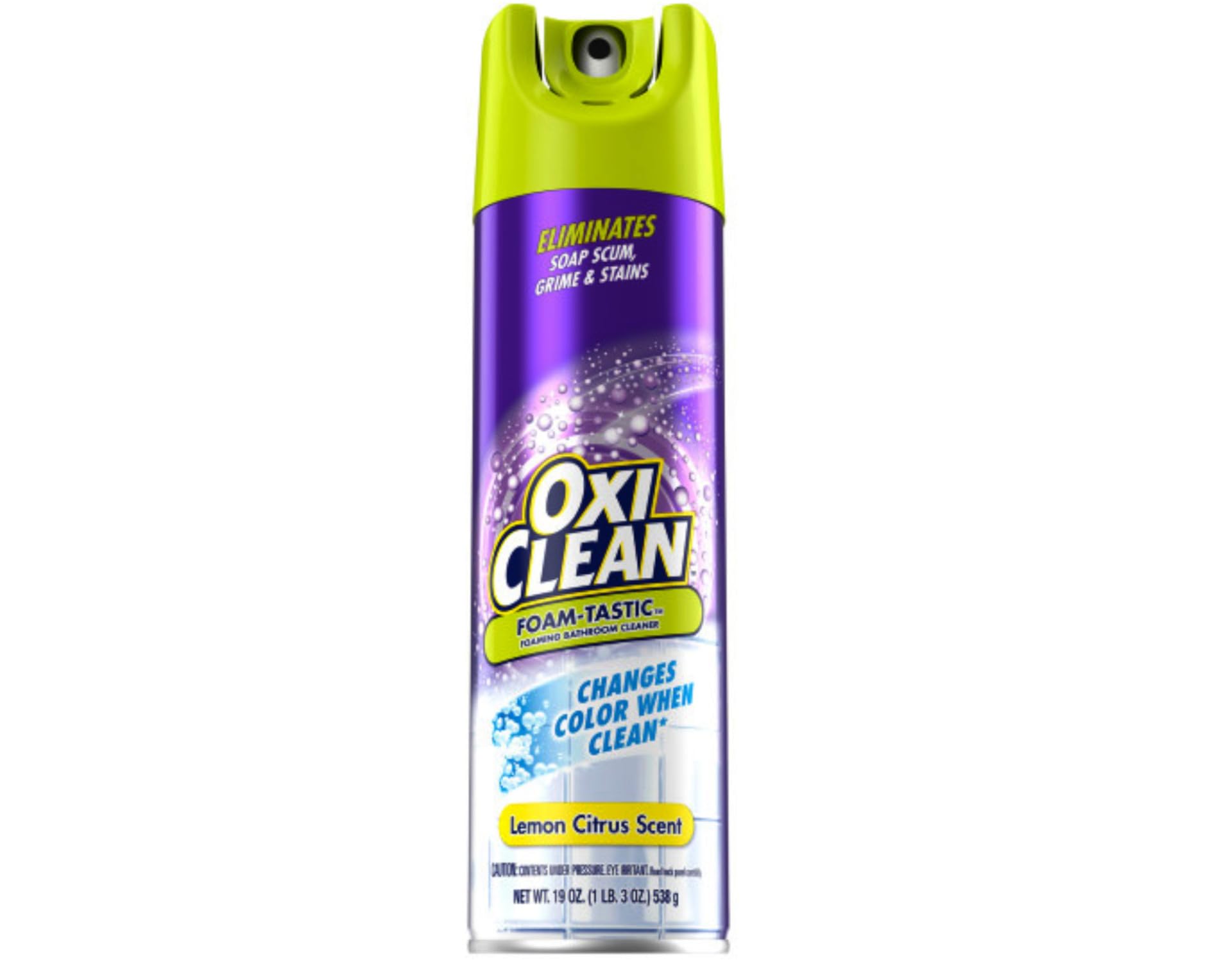 OxiClean Foam-Tastic Bathroom Cleaner foaming action on tile surfaces for grime lift