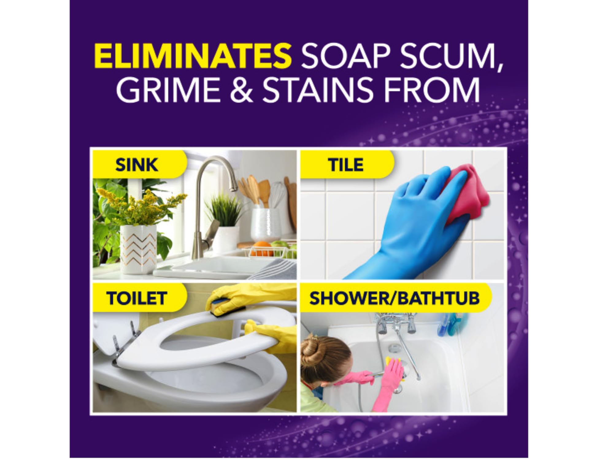 OxiClean Foam-Tastic Bathroom Cleaner foamy lift dissolving soap scum on ceramic tiles