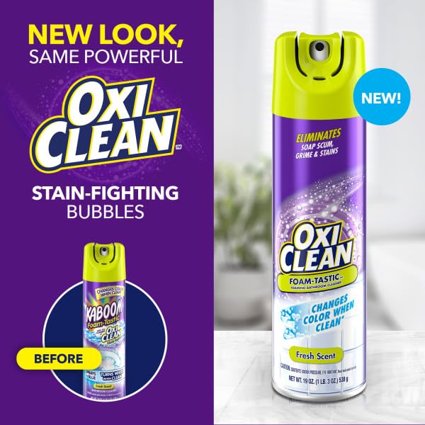 Three-pack of OxiClean Foam-Tastic bathroom cleaner displayed