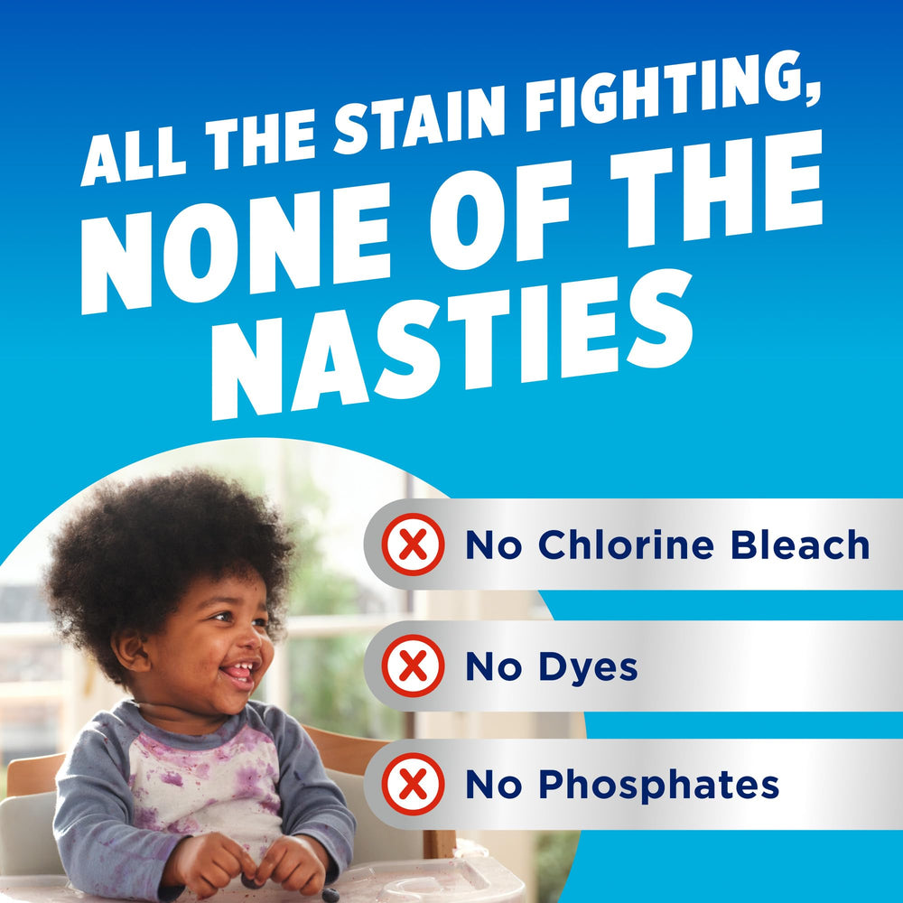 OxiClean Max Force treats baby clothes stains before machine washing.