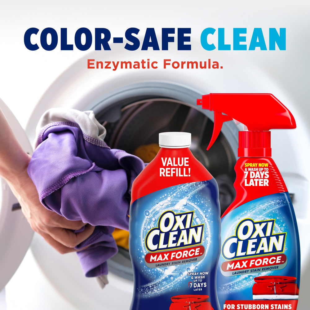 OxiClean Max Force targets grass and grease on clothes.