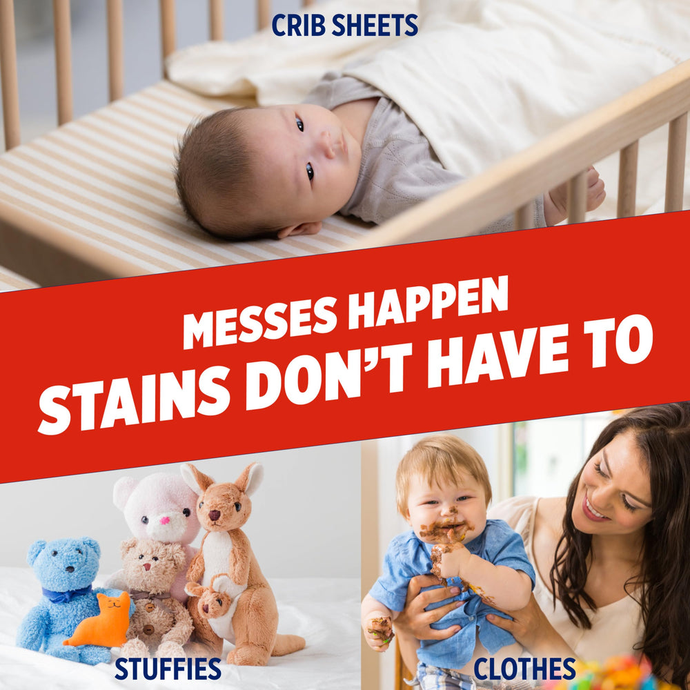 OxiClean Max Force spray bottle close-up highlighting safe stain treatment.