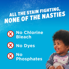 OxiClean Max Force on dried-in stains showing improved results after washing.