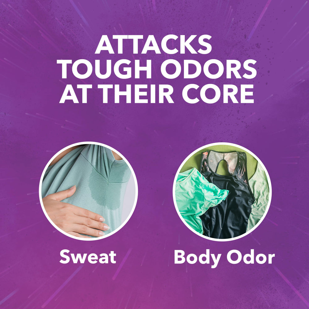 OxiClean Odor Blasters Paks dissolving action shows water-activated cleaning power.