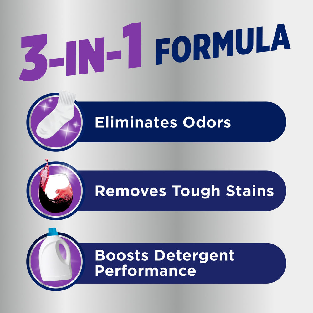 OxiClean in-wash use with detergent to enhance odor and stain removal