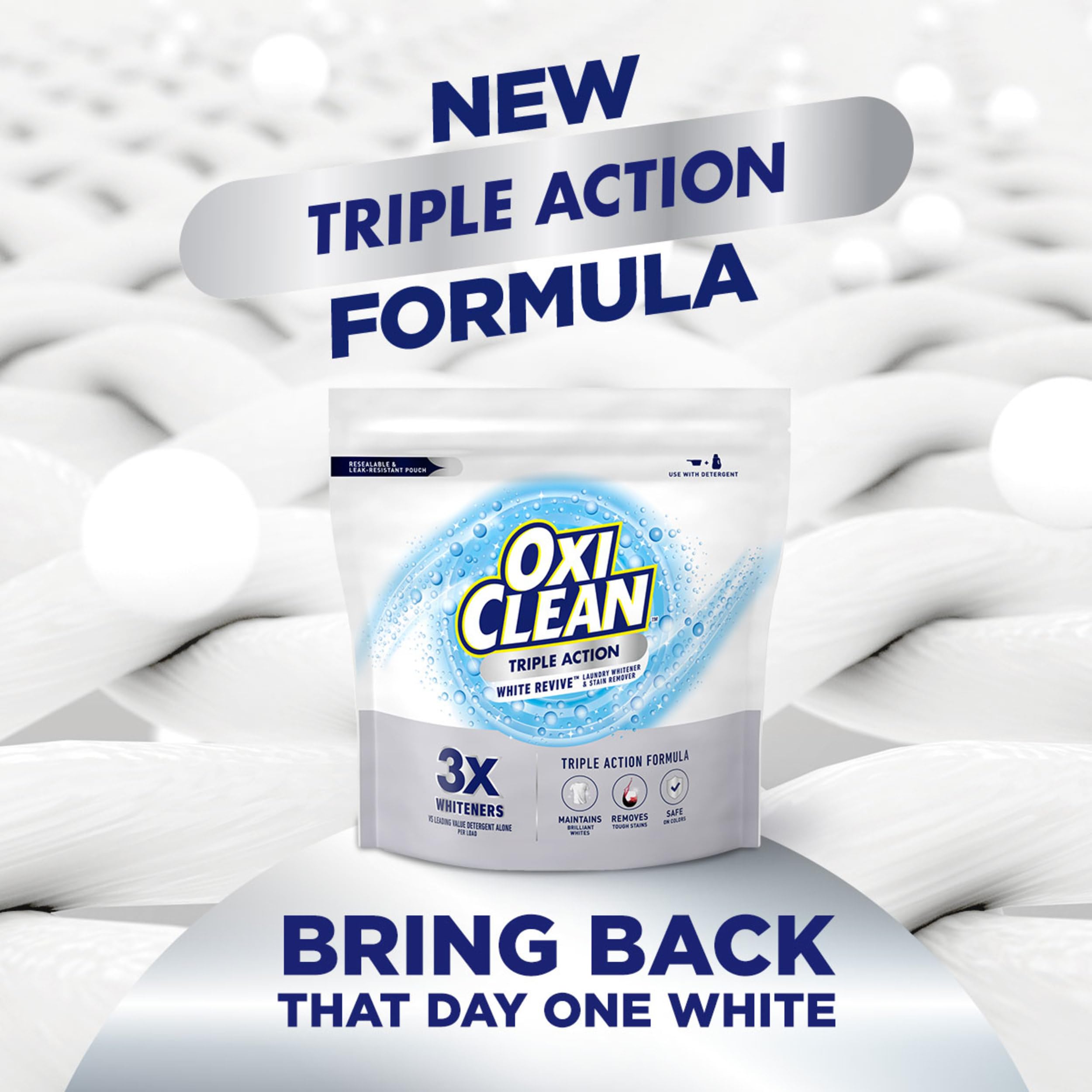 OxiClean powder scoop demonstrates precise dosing for whitening