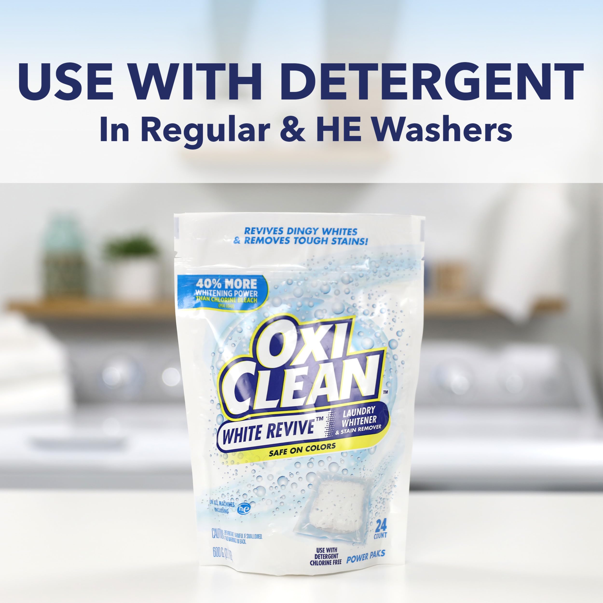 OxiClean White Revive in-washer drum shows whitening action.