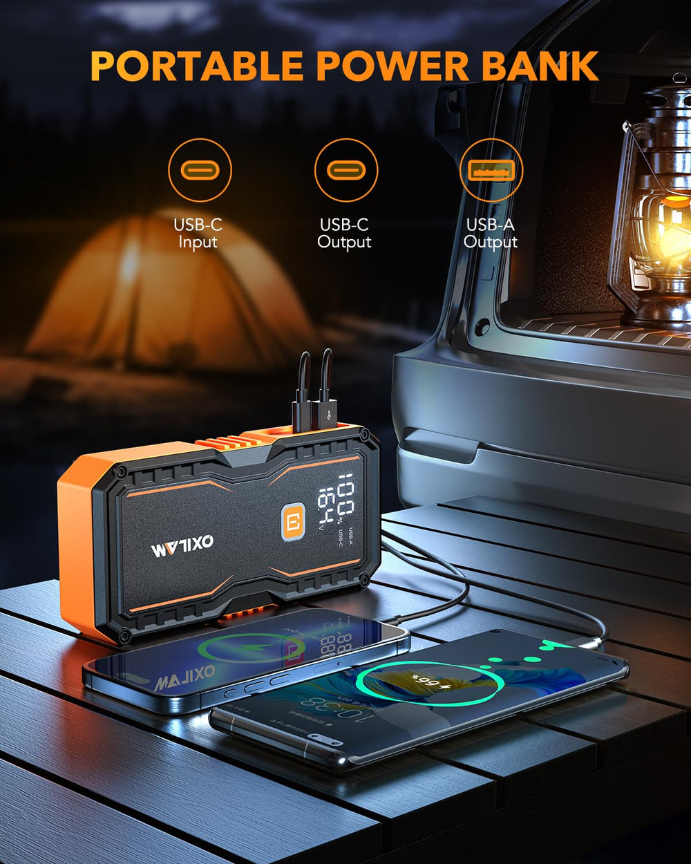 OXILAM Jump Starter 6000A LED light modes for illumination and signaling
