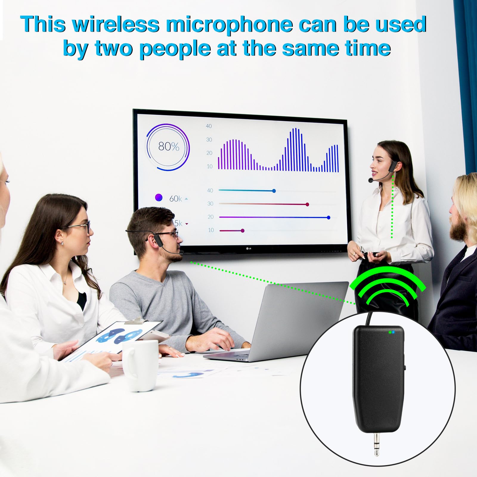 oxxyeeks receiver and dual mics showing long-range capability for large rooms.