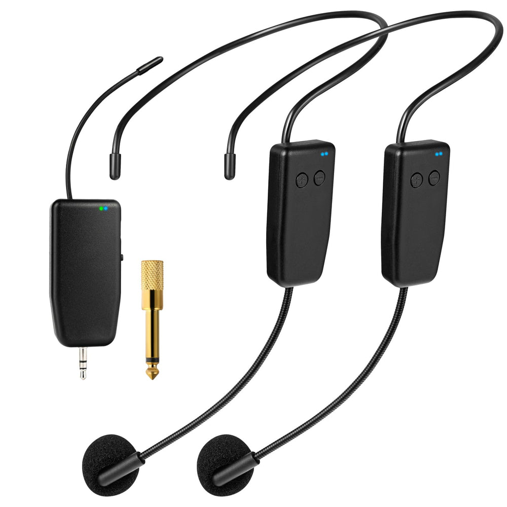 oxxyeeks wireless microphone system with two headset mics for karaoke and teaching.