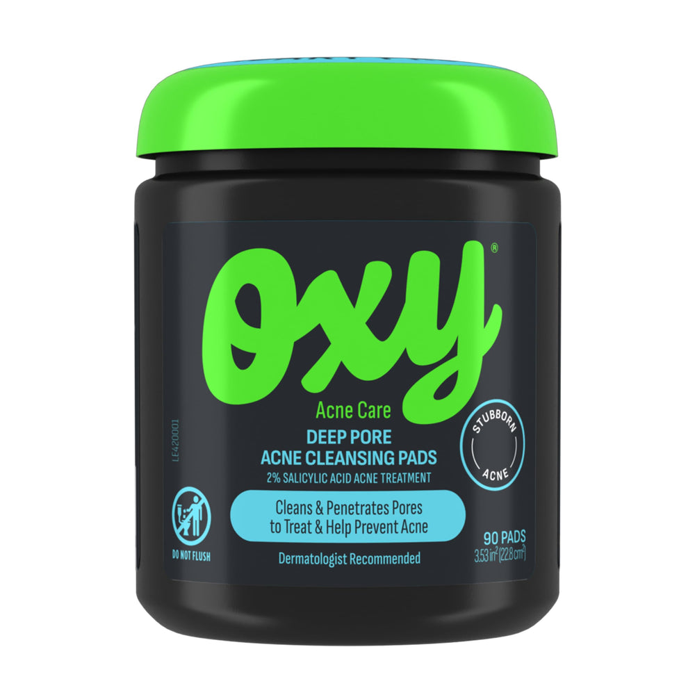Oxy Deep Pore pad textured side exfoliates and unclogs pores for clearer skin.
