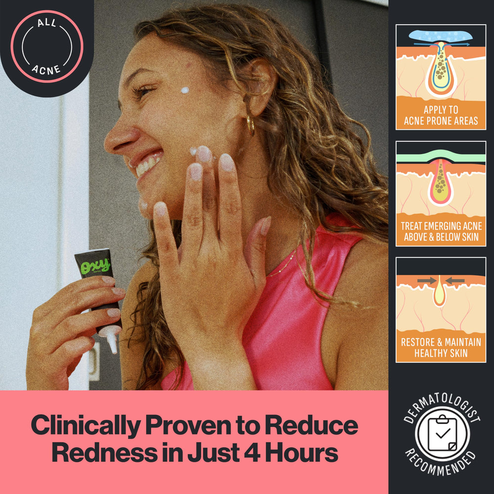 Application on a pimple showing targeted acne care with Oxy