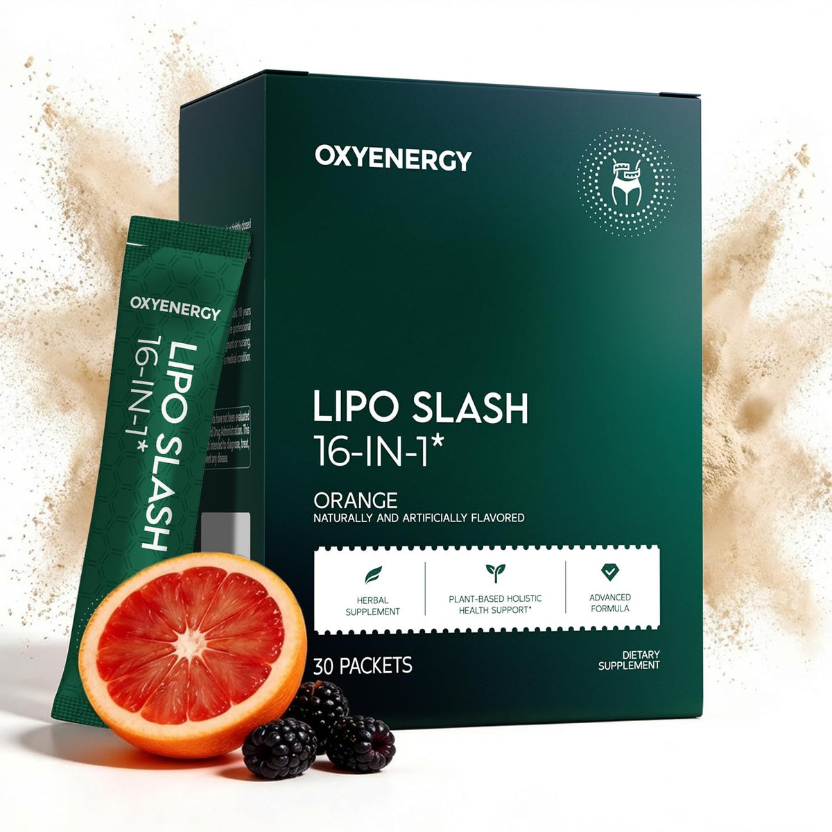 OxyEnergy LIPO Slash orange flavor packet ready for daily use and support
