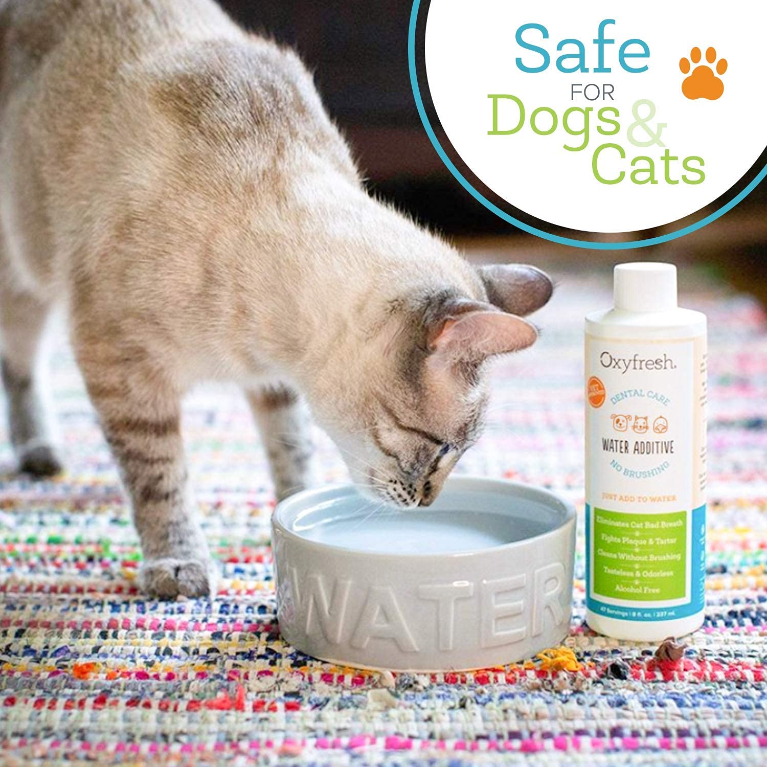 Dog benefits from water with Oxyfresh dental additive.