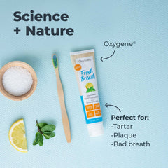 Oxyfresh enamel-safe toothpaste closeup emphasizing enamel-friendly cleaning
