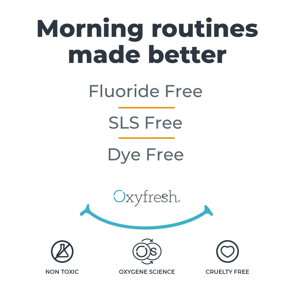 Oxyfresh breath freshness after brushing scene suggesting all-day confidence