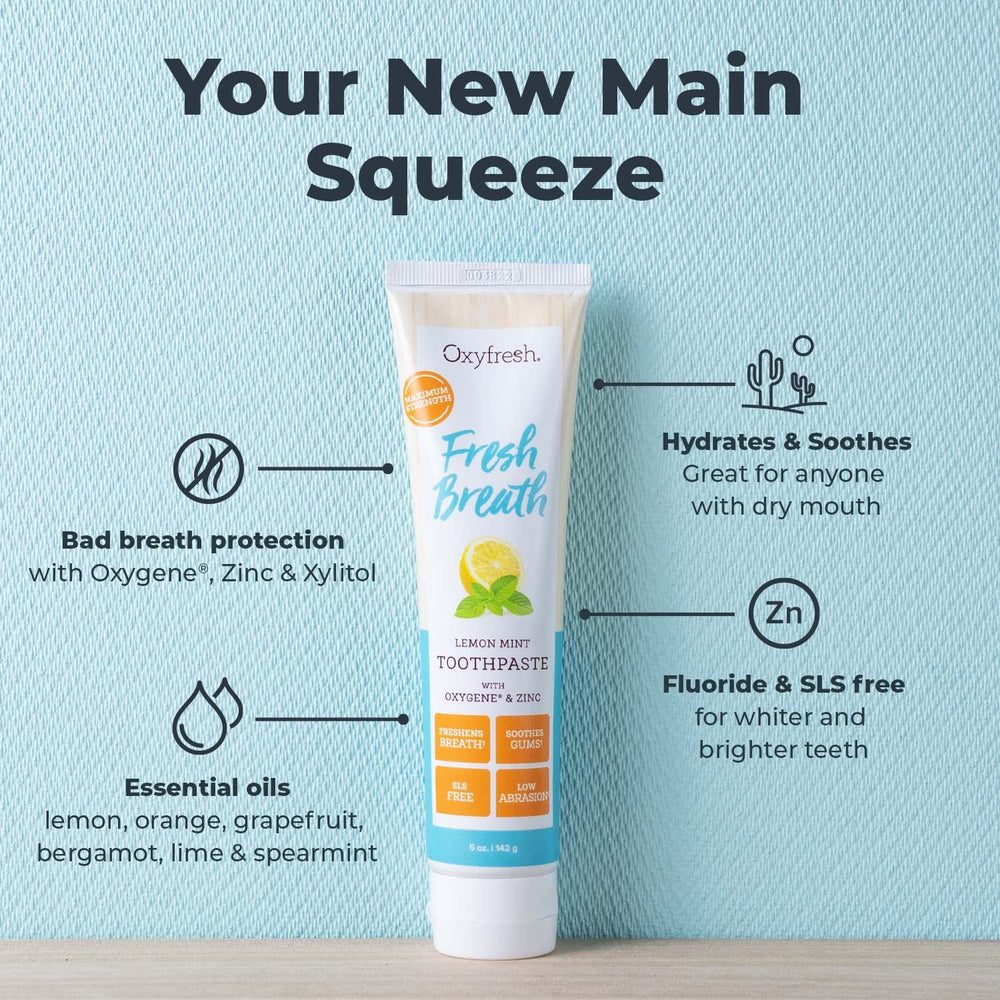 Oxyfresh lemon mint bottle pour showing quick breath-freshening action
