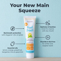 Oxyfresh lemon mint bottle pour showing quick breath-freshening action