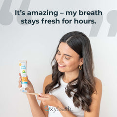 Oxyfresh lemon mint foamy brush action illustrating enamel-friendly cleaning