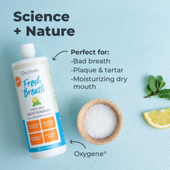 Oxyfresh Lemon Mint in a glass with mouthwash for a clear, refreshing rinse.