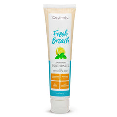 Oxyfresh lemon mint toothpaste tube closeup highlighting long-lasting freshness