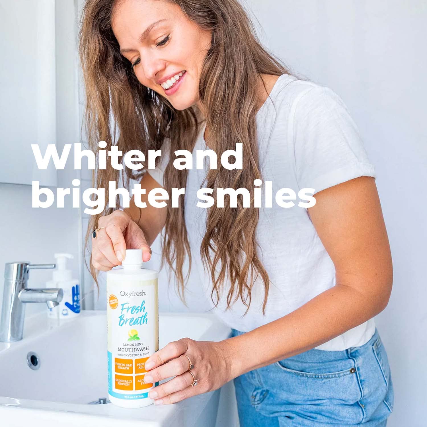 Oxyfresh Lemon Mint emphasizes natural xylitol and essential oils for care.