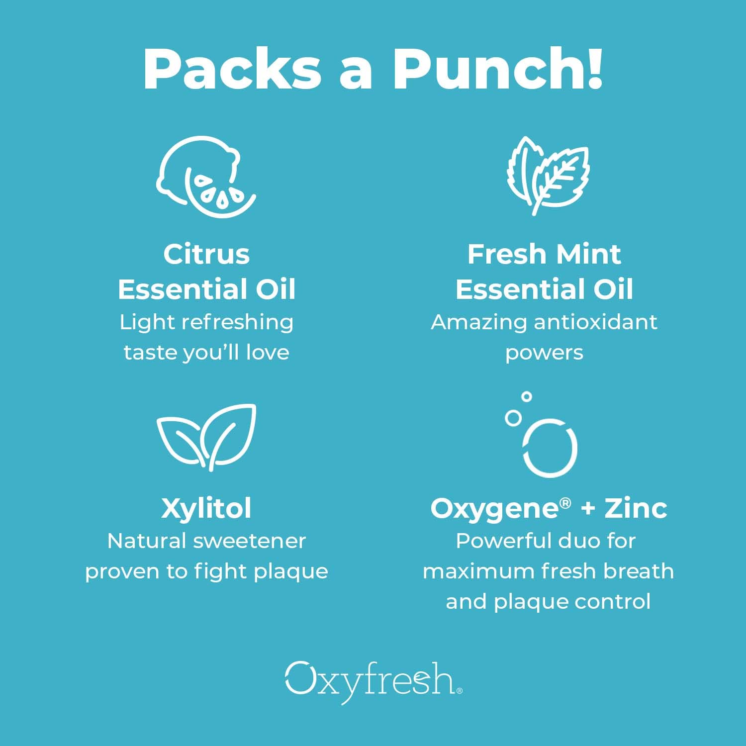 Oxyfresh non-toxic USA-made label on bottle emphasizes safety