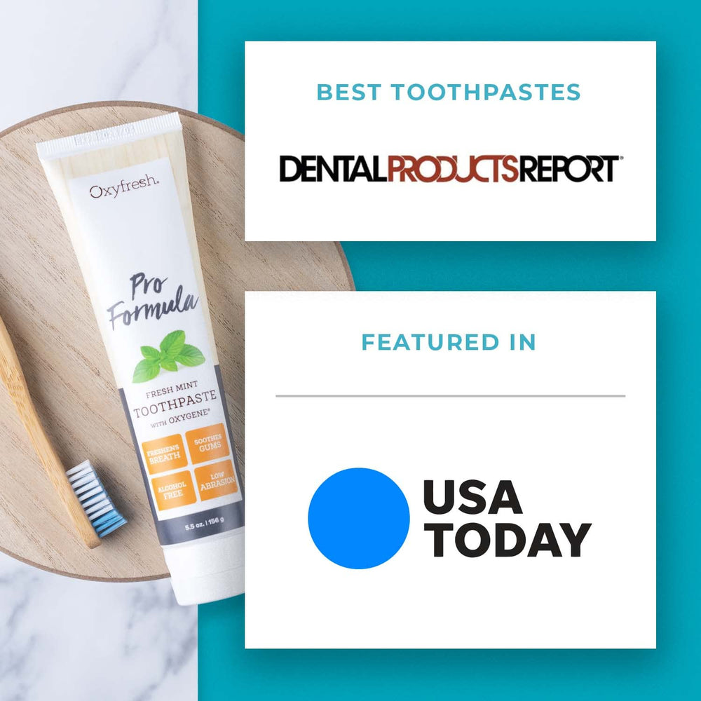 USA-made emblem on Oxyfresh Pro Formula Fresh Mint toothpaste packaging