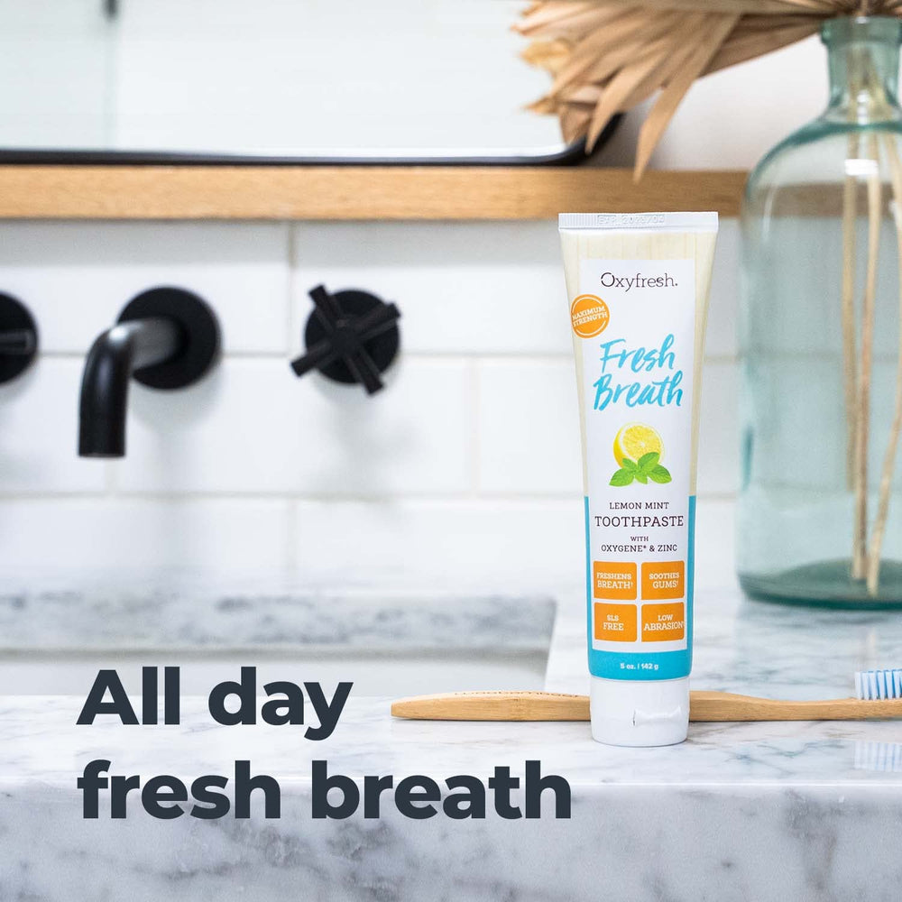 Oxyfresh tartar-removal action photo underscoring plaque control potential
