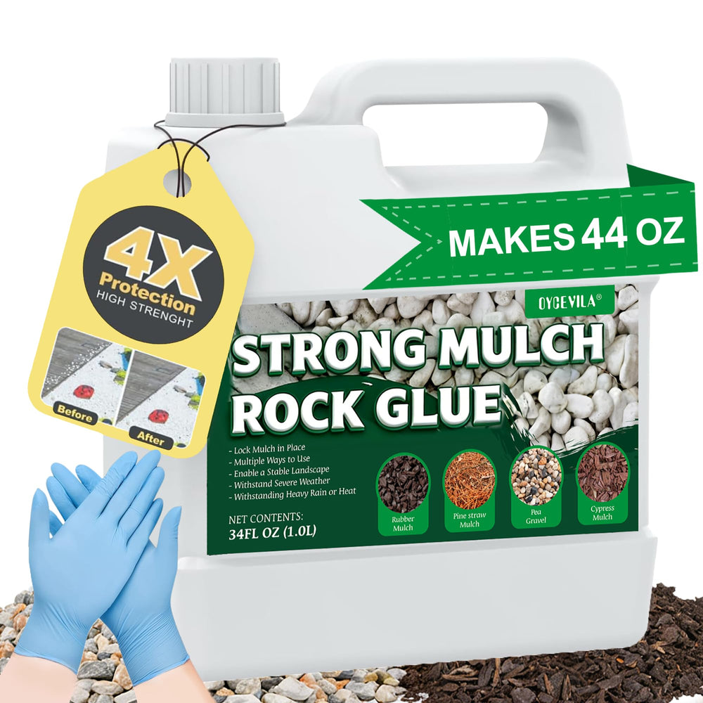 Oycevila 34oz Clear Mulch Glue bottle for durable weather-ready bonding.