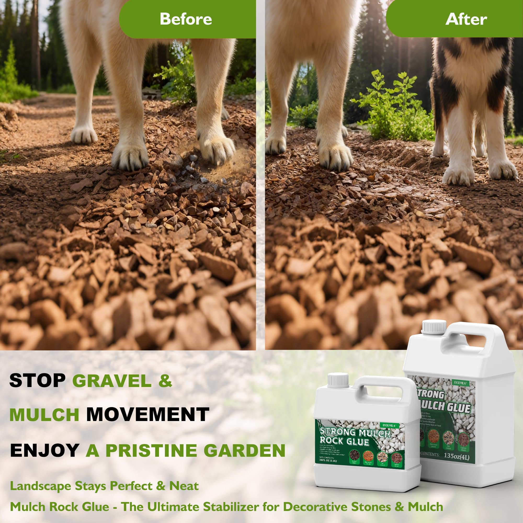 Oycevila mulch glue spray application demonstrates easy bonding for landscapes.