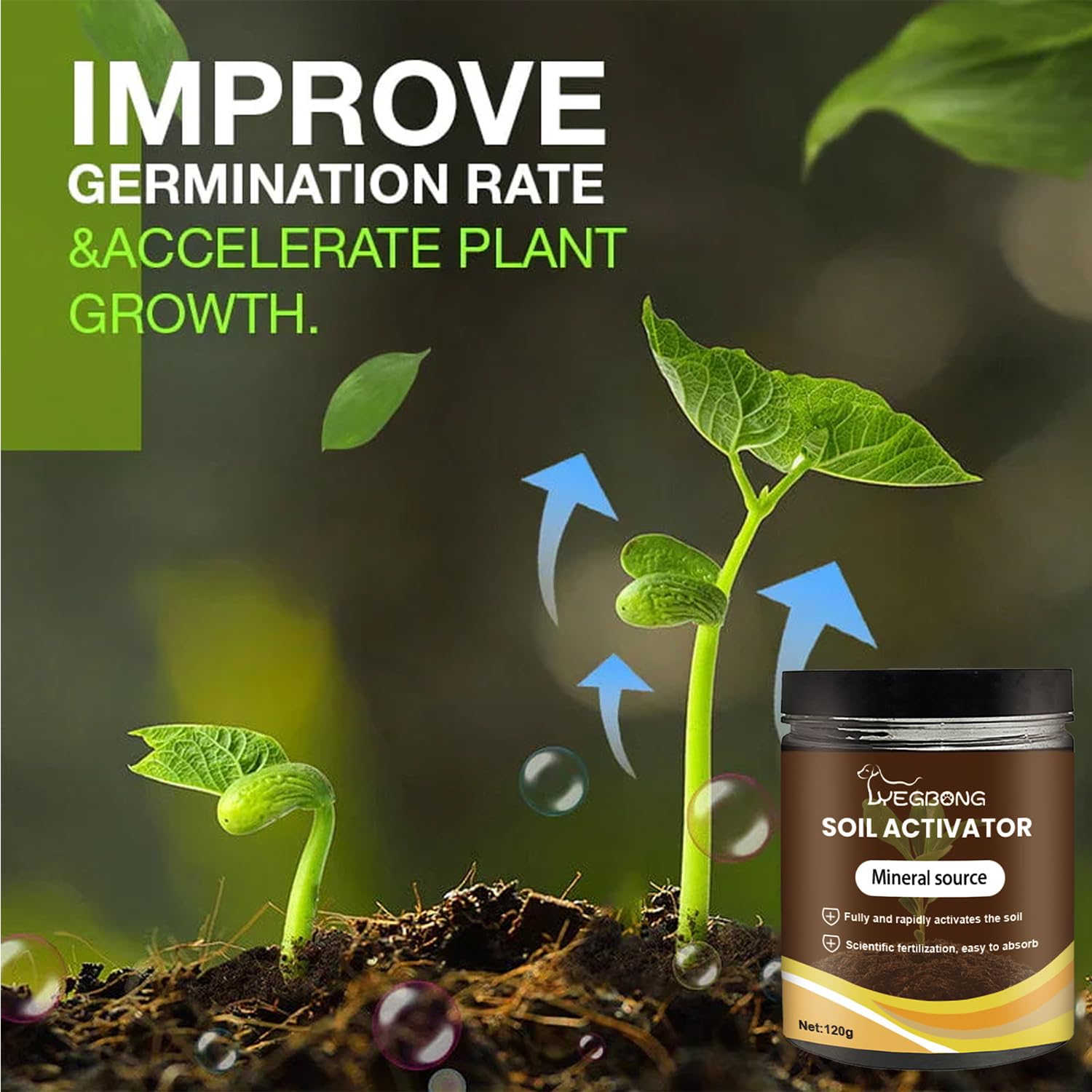OYEWALLS Yegbong soil activator root boost imagery suggesting stronger root development.