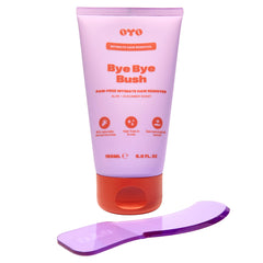 OYO Bye Bye Bush bottle and pump, showing easy application for sensitive skin.
