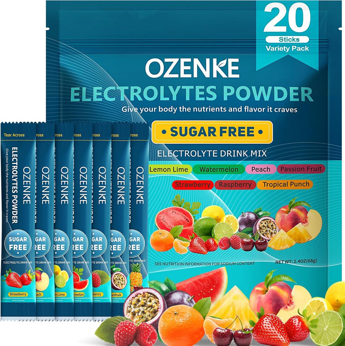 OZENKE electrolytes lemon-lime stick for rapid hydration with zero calories