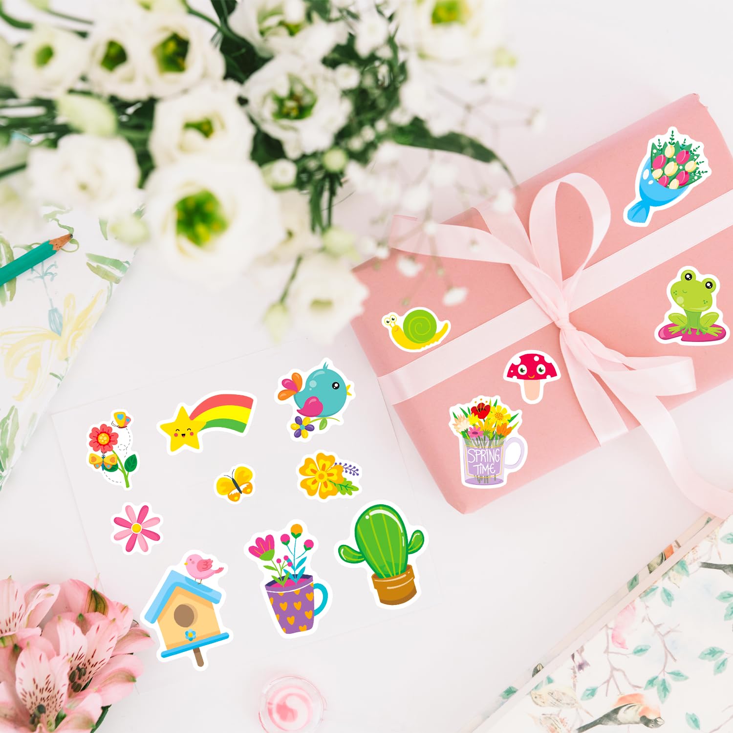 Ozepao spring sticker bundle ideal for cards, envelopes, and gift wrap