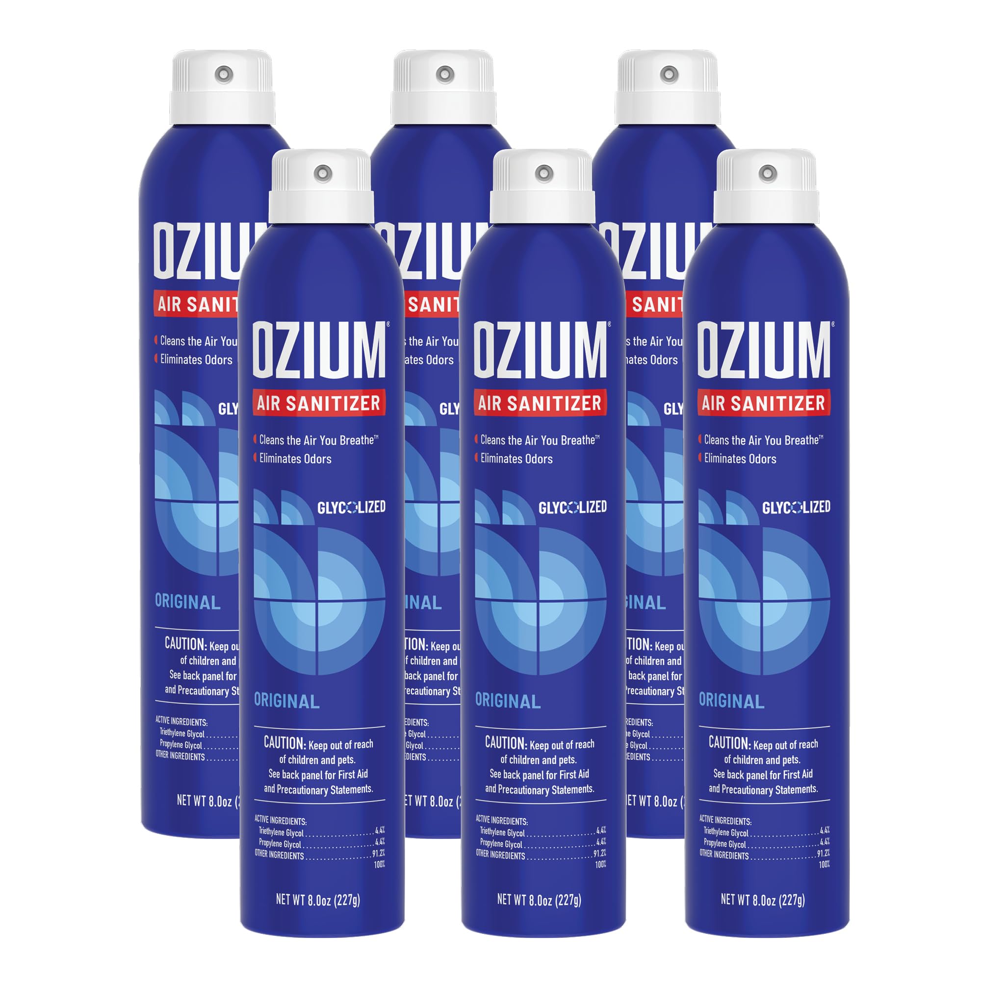 Ozium 8 oz bottle sprays to deodorize a car interior.
