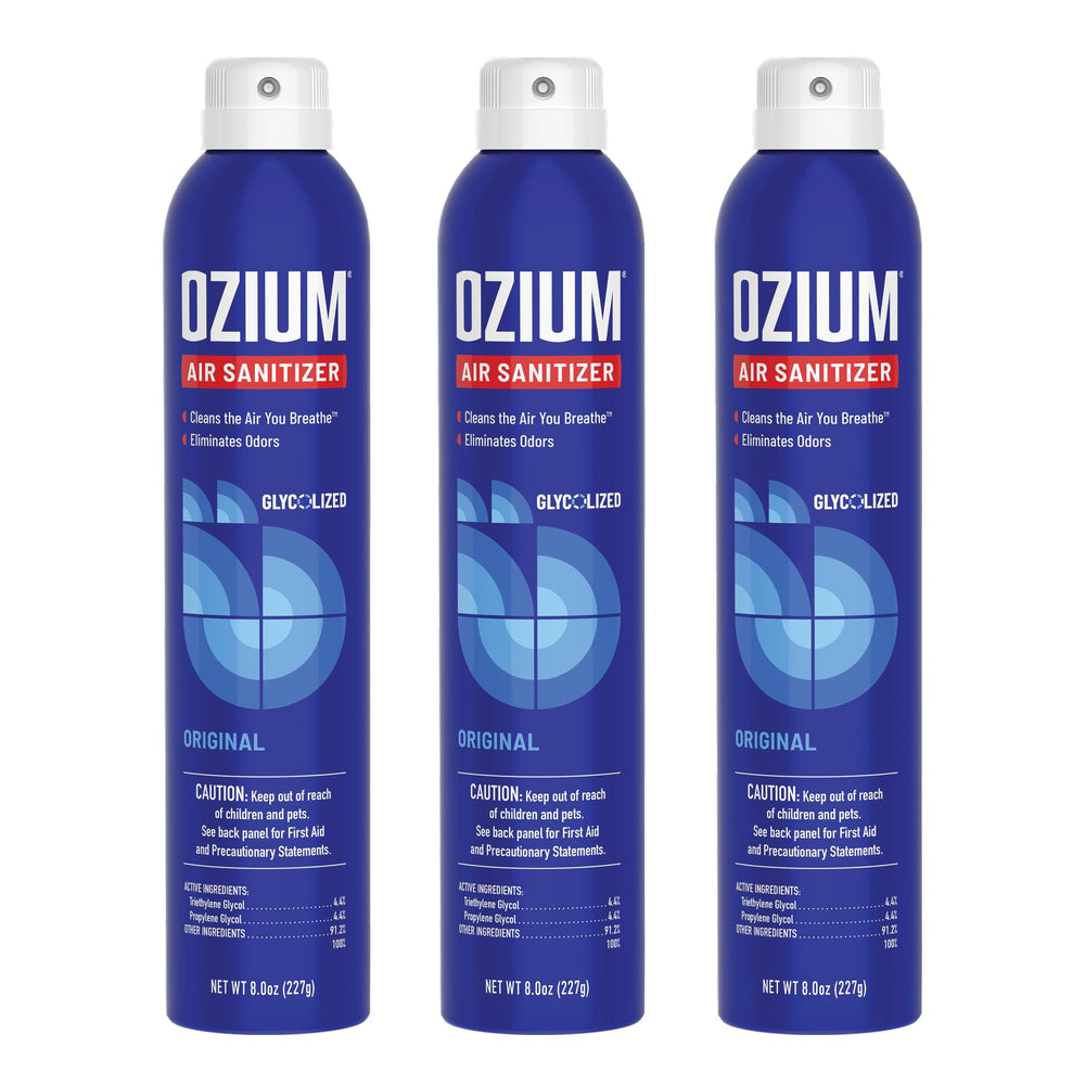 Ozium 8oz Original Scent three-pack bottle for fresh air in rooms and cars
