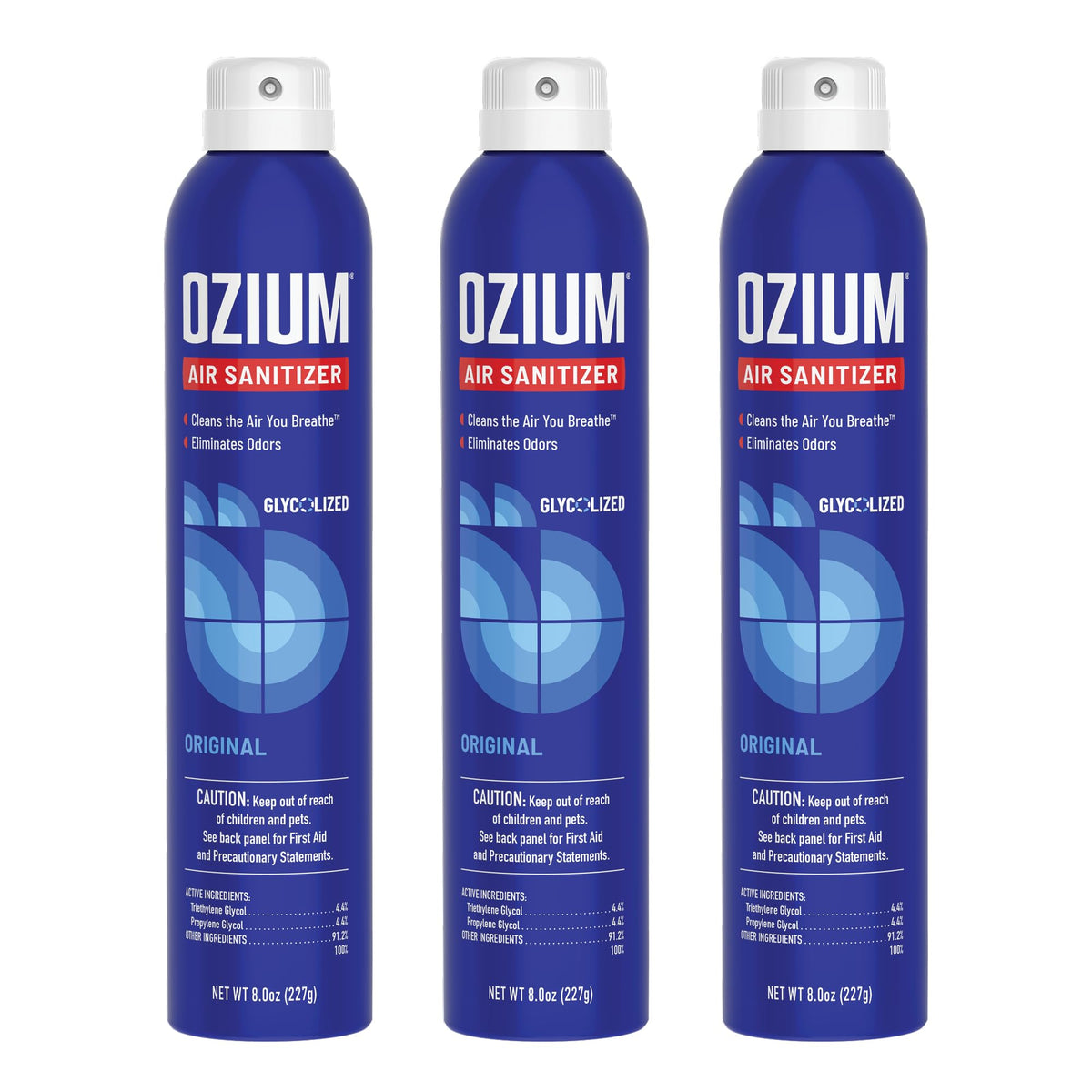 Ozium 8oz Original Scent three-pack bottle for fresh air in rooms and cars