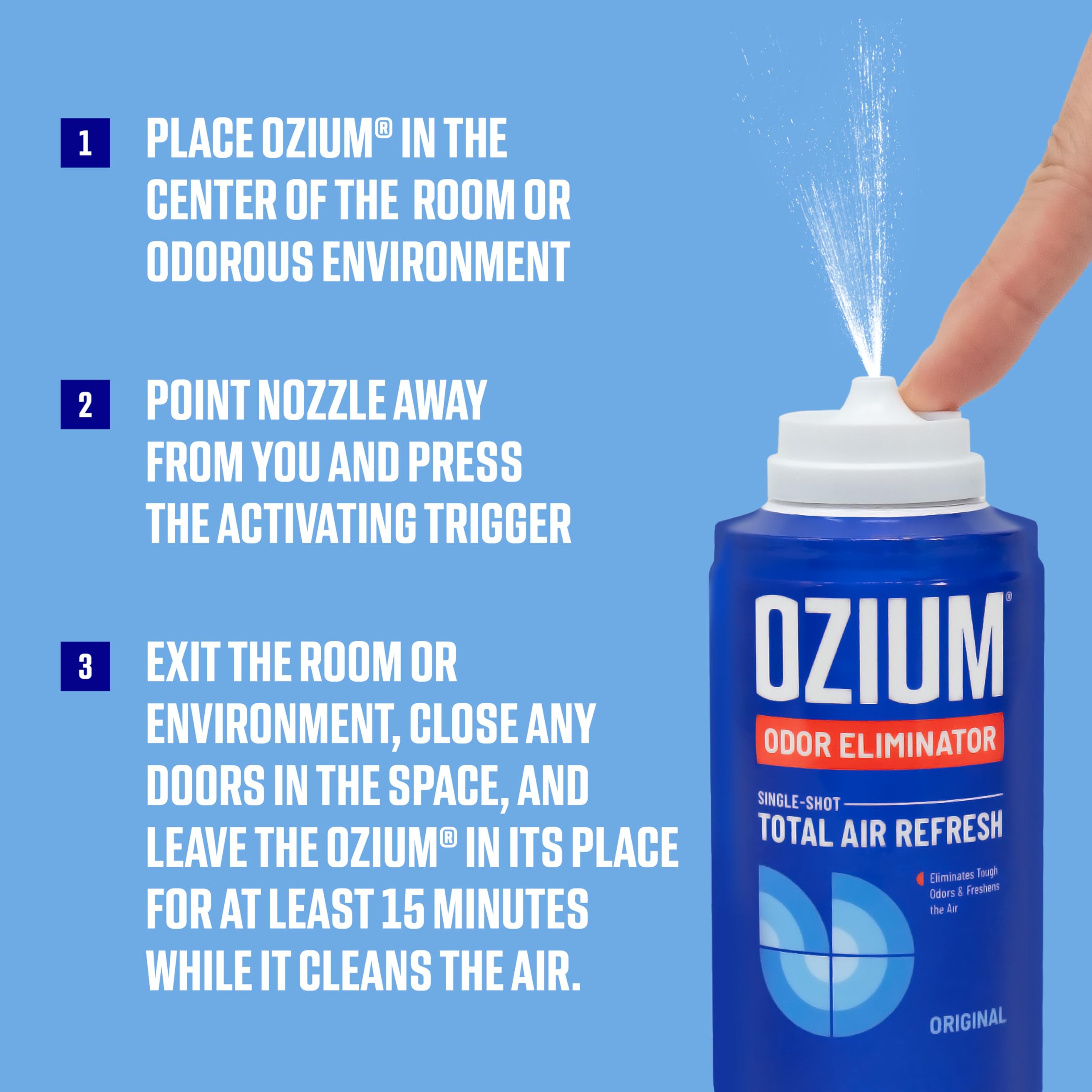 Ozium compact car freshness spray revitalizes interior.