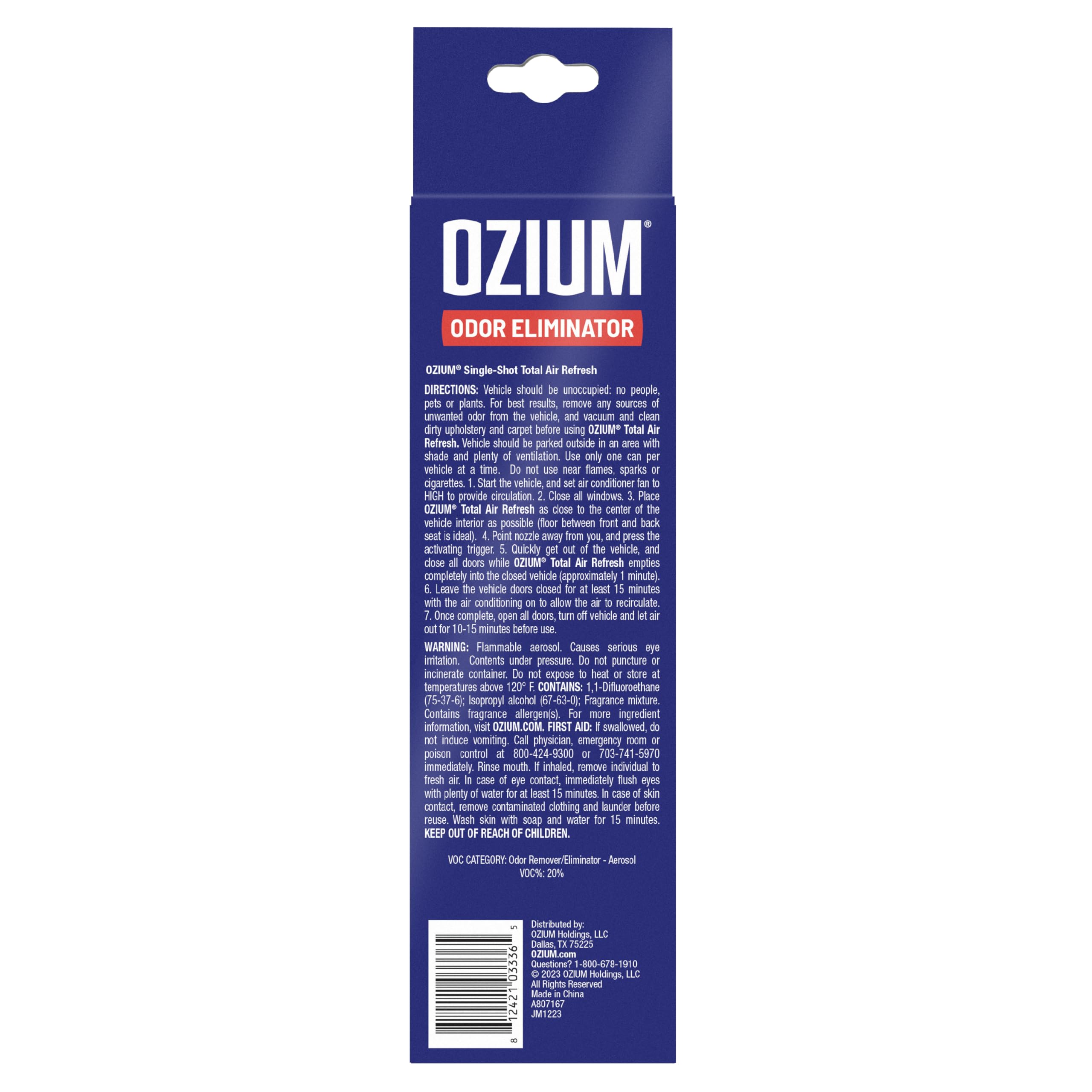 Ozium long-lasting freshness keeps cabin smelling clean.