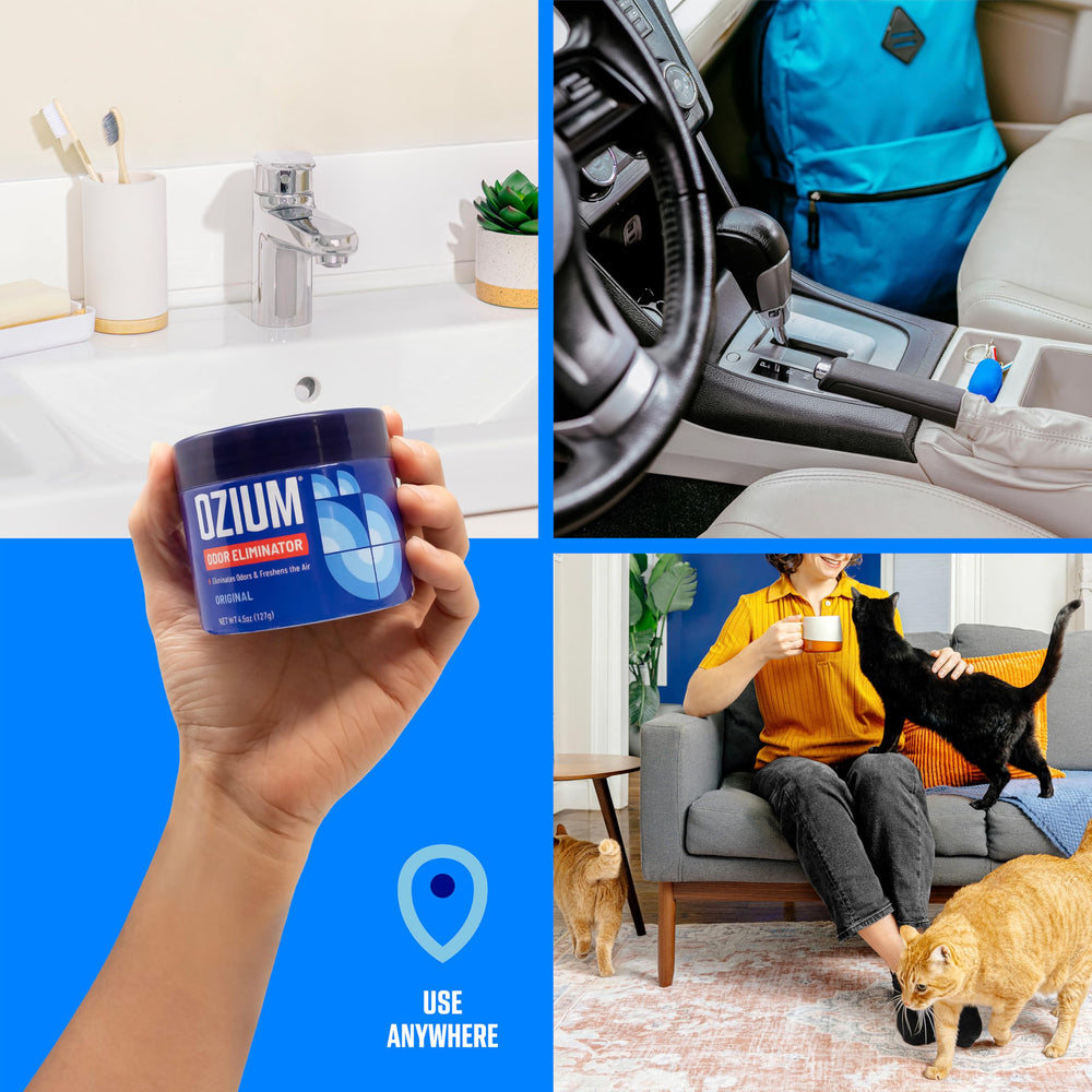 Ozium odor eliminating gel in office desk area adds subtle freshness.