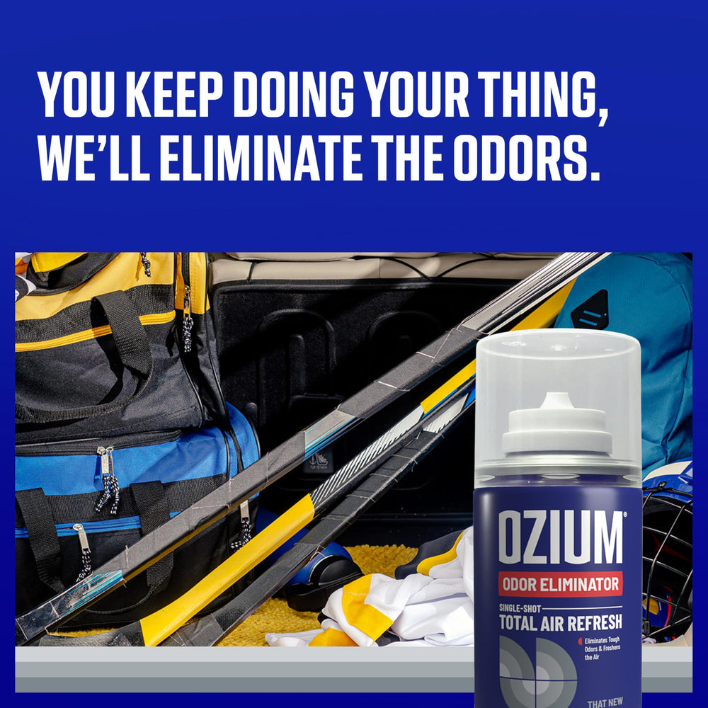 Ozium single-shot odor eliminator ready to tackle smoke smells.