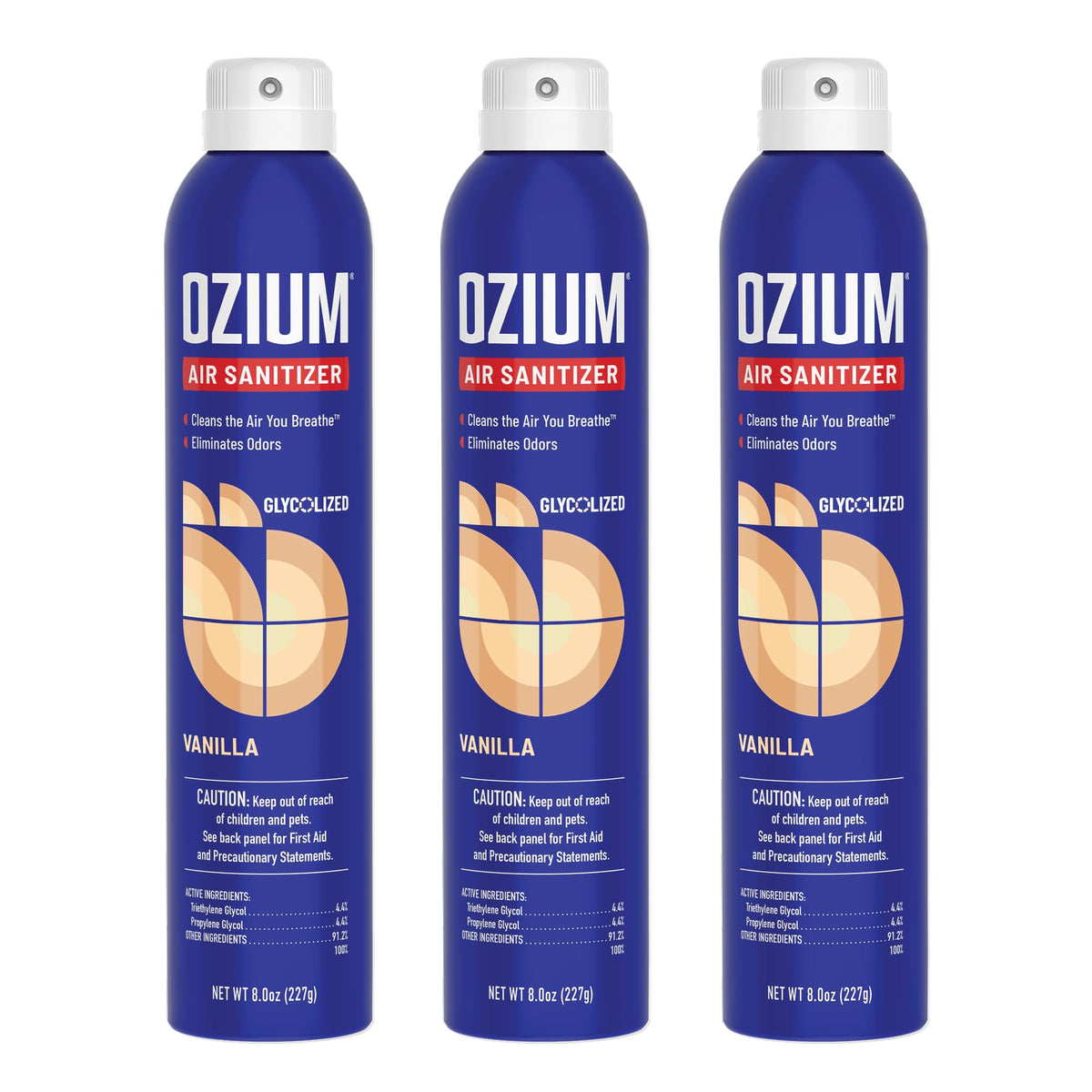 Ozium vanilla 8oz spray bottle neutralizes odors with light scent