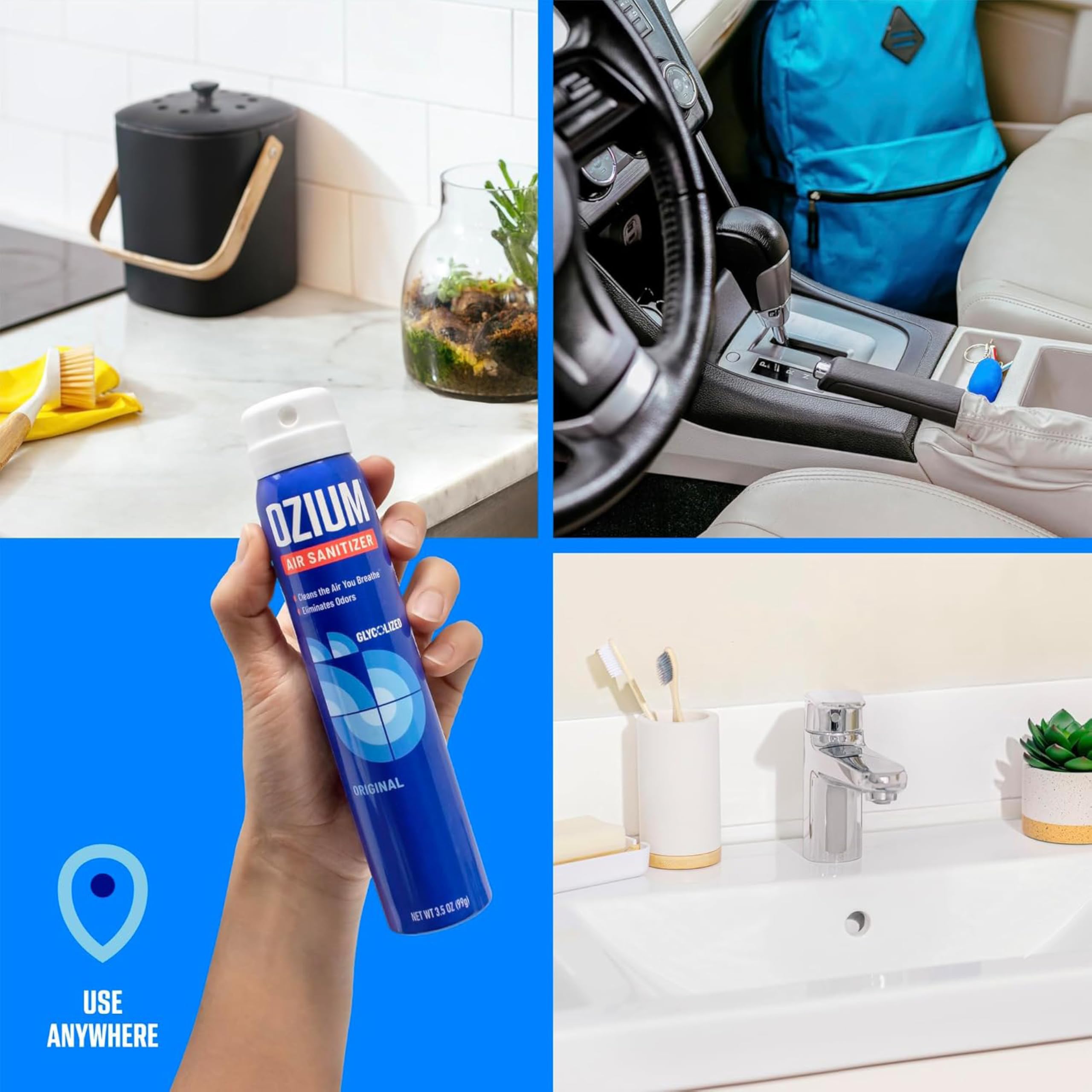 Ozium Vanilla bathroom and kitchen spray freshens spaces with a light aroma.