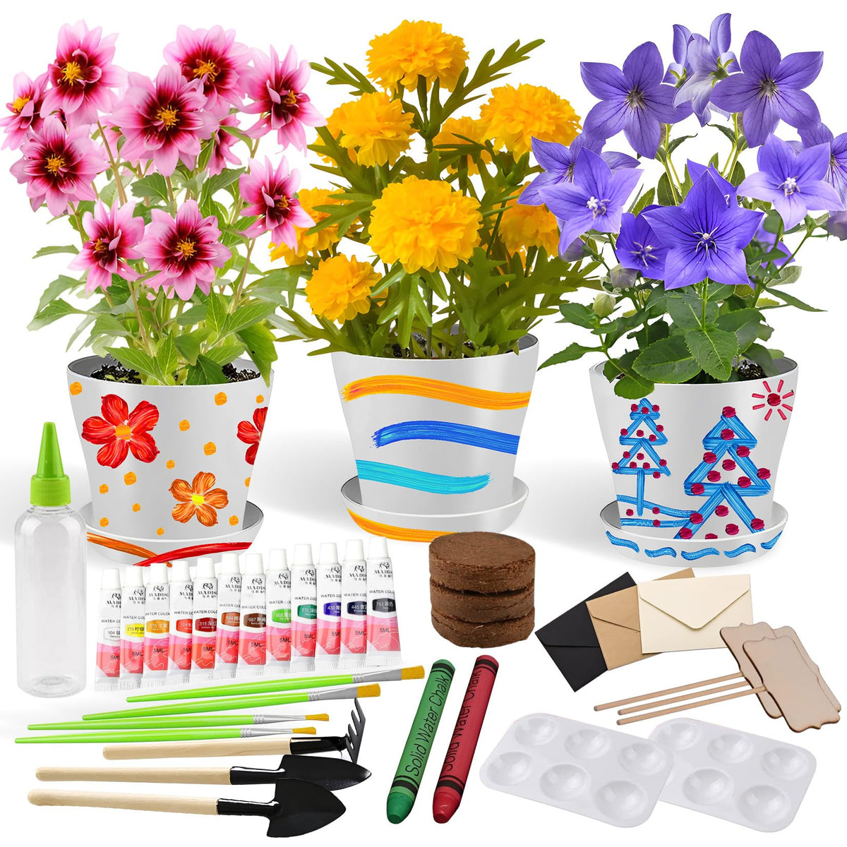Ozzagar paint pot tray: kids decorate planters to boost creativity and fine motor skills.