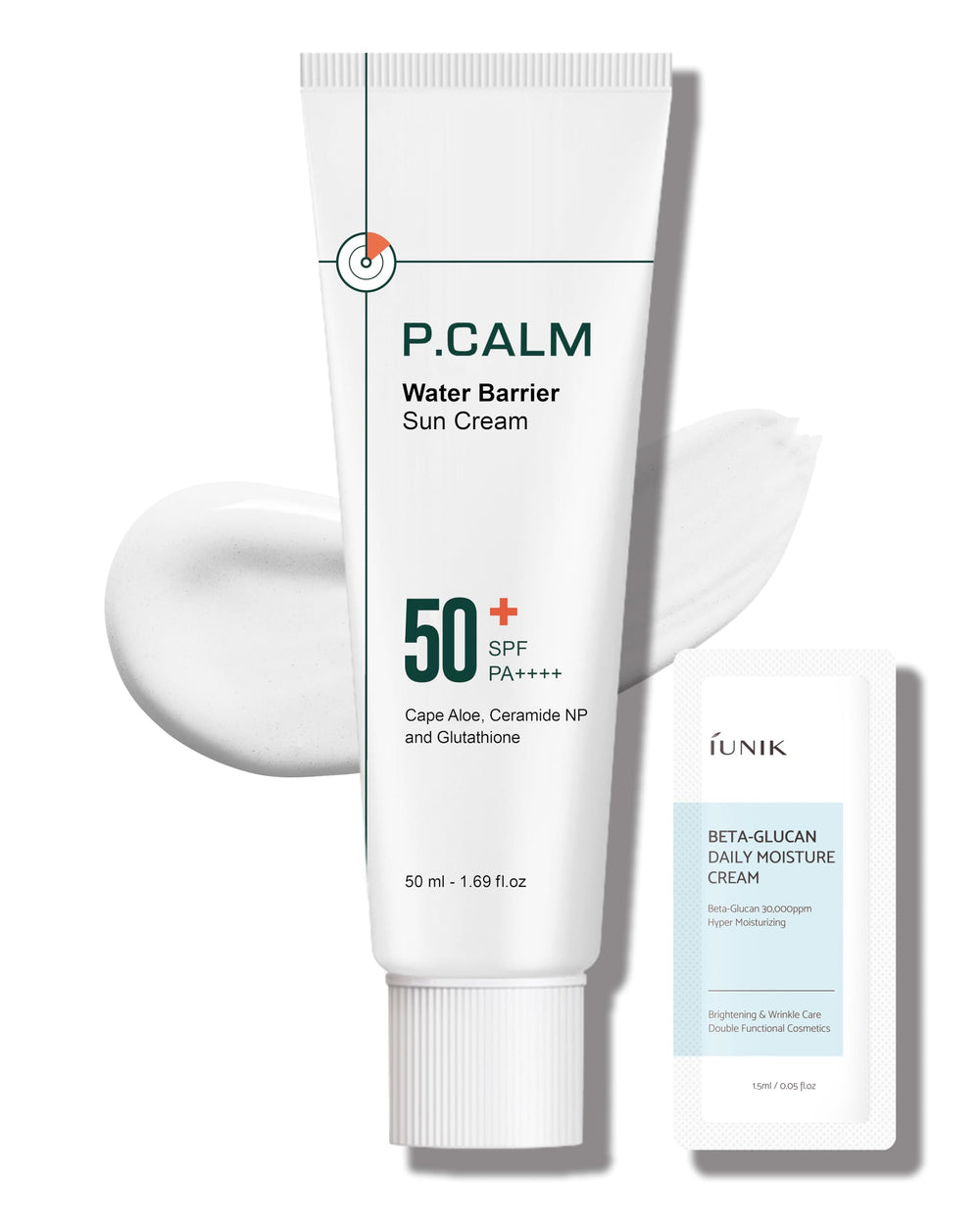 P.CALM Water Barrier Sun Cream bottle shows hydrating, lightweight protection.