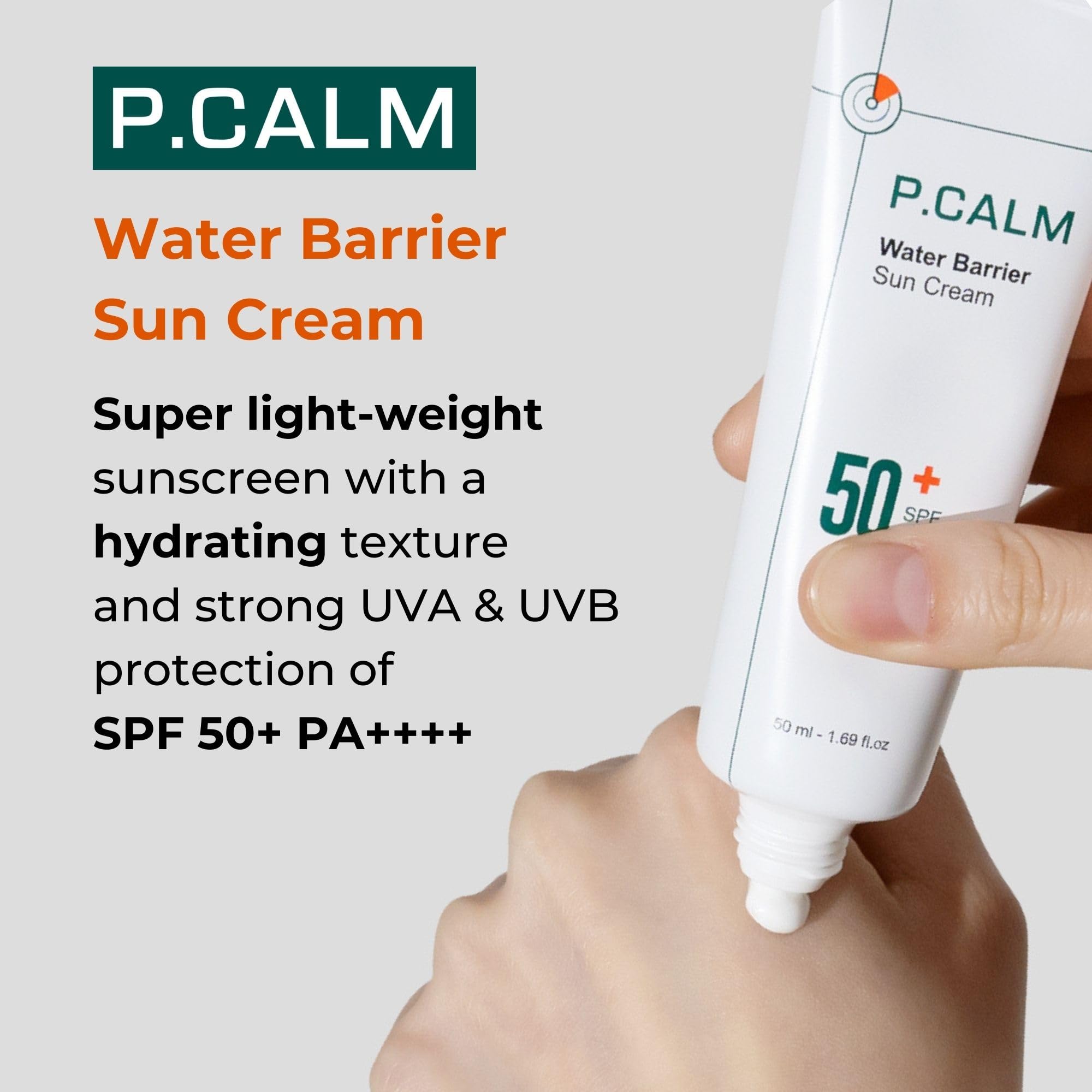 P.CALM Water Barrier Sun Cream gel texture illustrates quick absorption.
