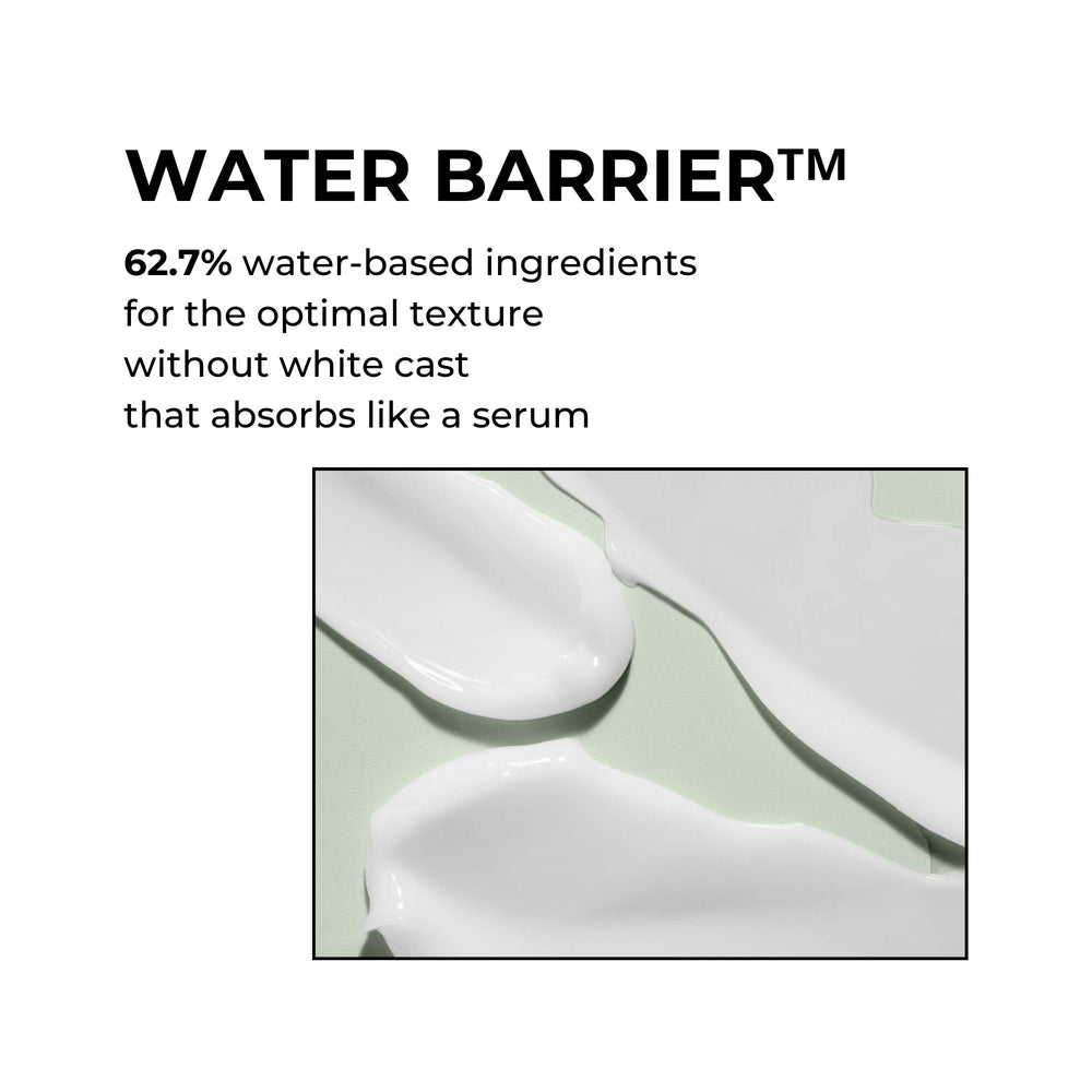 P.CALM Water Barrier Sun Cream no white cast swatch on skin.