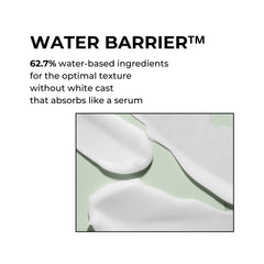 P.CALM Water Barrier Sun Cream no white cast swatch on skin.
